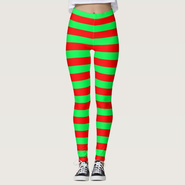 Red and Green Stripes Design Leggings (Front)