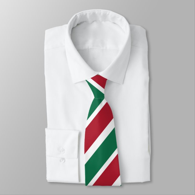 Red and Green Stripes Holiday Christmas Neck Tie (Tied)