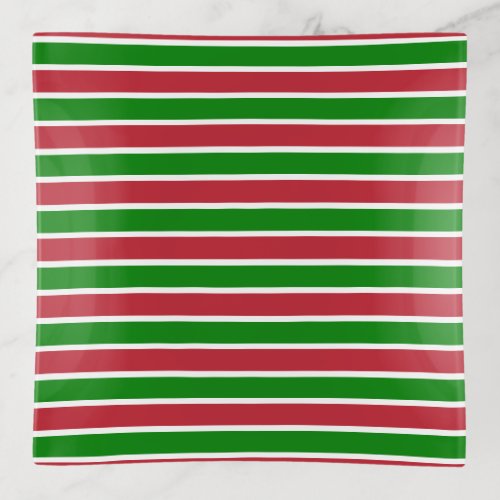 Red and Green Stripes Holiday Christmas Trinket Tray