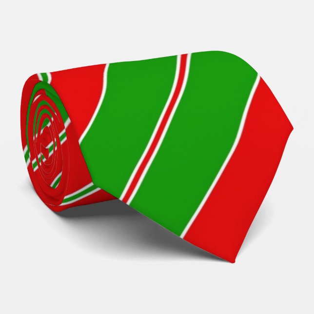 Red and Green Stripes Holiday Neck Tie (Rolled)