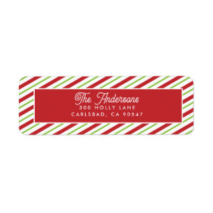 Red and Green Stripes Holiday Return Address Label