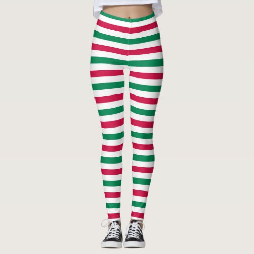 Red And Green Stripes Leggings