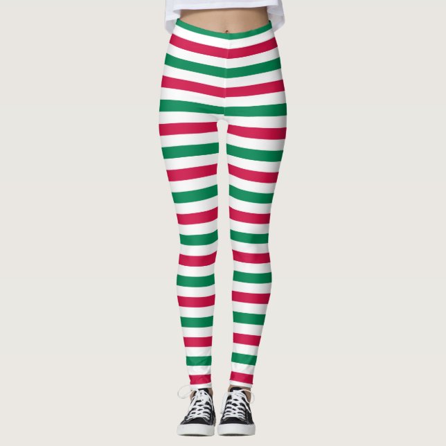 Red And Green Stripes Leggings (Front)