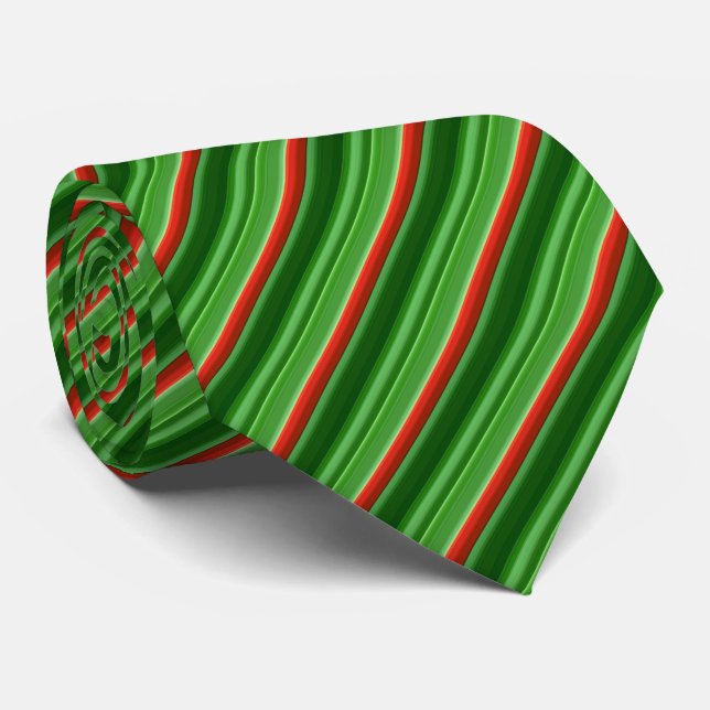 Red and Green Stripes Neck Tie (Rolled)