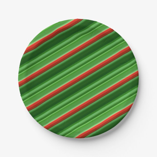 Red and Green Stripes Paper Plates (Front)