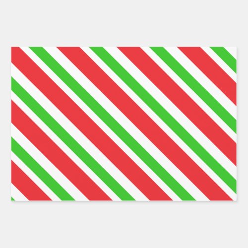 Red and Green Stripes Pattern Wrapping Paper Sheets