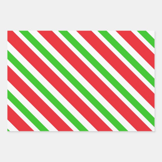 Red and Green Stripes Pattern Wrapping Paper Sheets (Front)