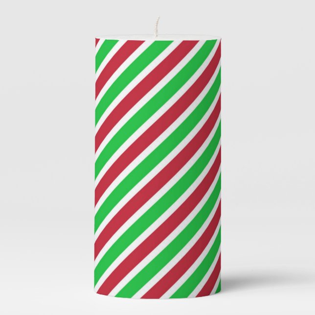Red and Green Stripes Pillar Candle (Front)