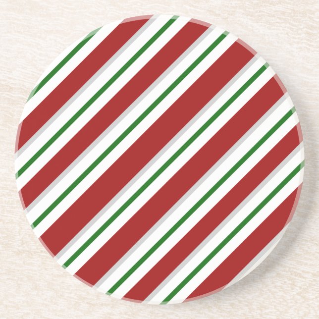 Red and Green Stripes Sandstone Coaster (Front)