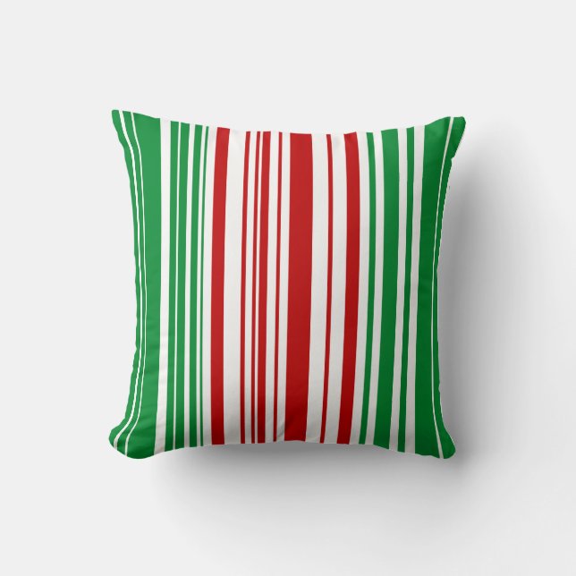 Red and Green Stripes Throw Pillow (Front)