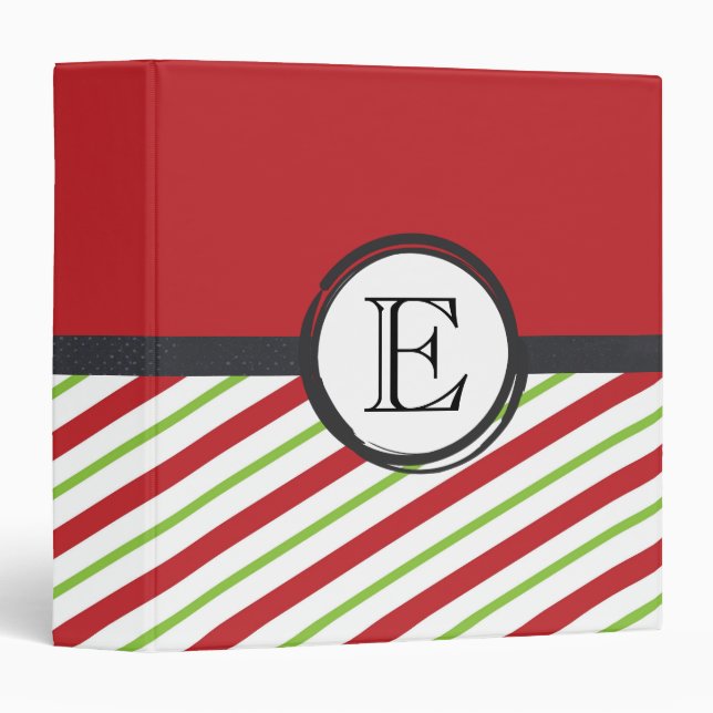 Red And Green Stripes With A Monogram In A Circle Binder (Front/Spine)