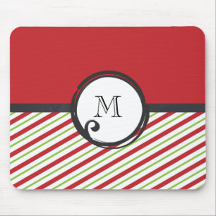 Red And Green Stripes With A Monogram In A Circle Mouse Pad