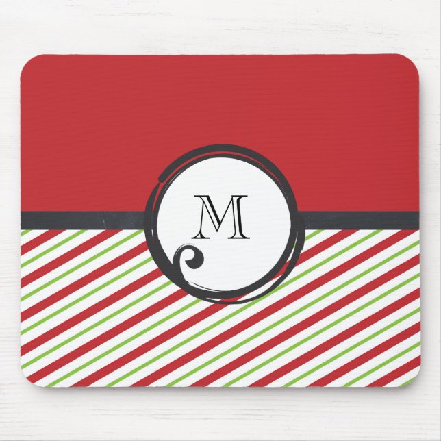Red And Green Stripes With A Monogram In A Circle Mouse Pad (Front)