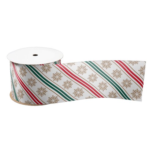 Red and green stripes with snowflakes satin ribbon
