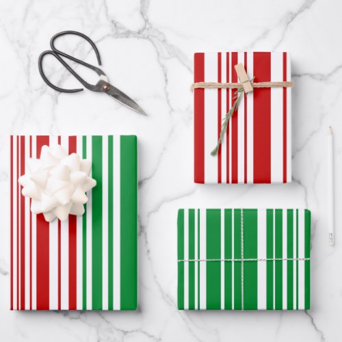Red and Green Stripes  Wrapping Paper Sheets