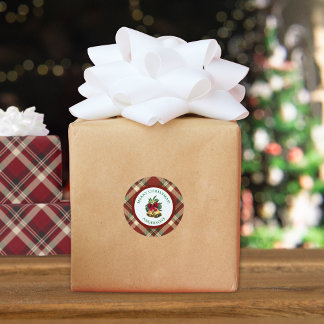 Red and Green Tartan Christmas Personalized Classic Round Sticker