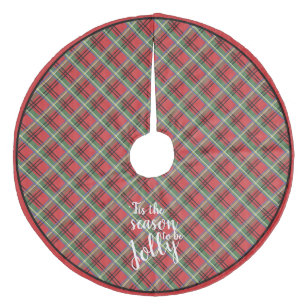 Red and Green Tartan Christmas Plaid Fleece Tree Skirt