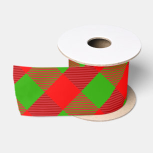 Red and Green Tartan Pattern Custom Christmas Satin Ribbon