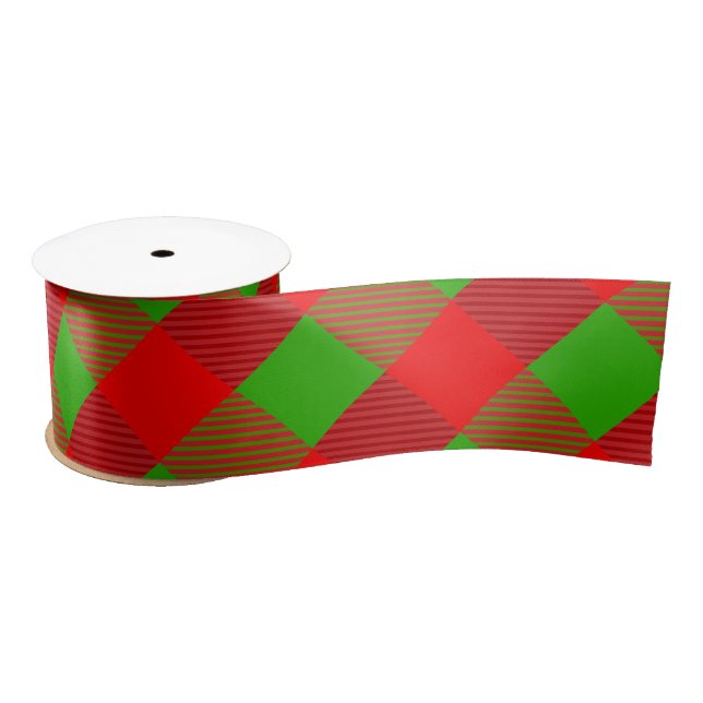 Red and Green Tartan Pattern Custom Christmas  Satin Ribbon (Spool)