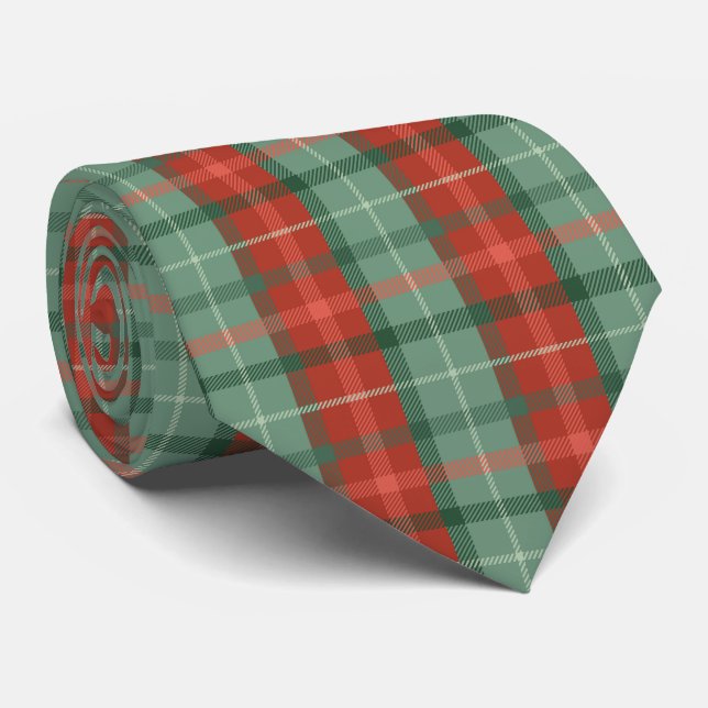Red and green tartan pattern neck tie (Rolled)