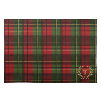 Red And Green Tartan Pattern With Custom Monogram Cloth Placemat