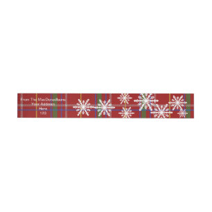Red and green tartan plaid and Xmas snowflakes Wrap Around Address Label