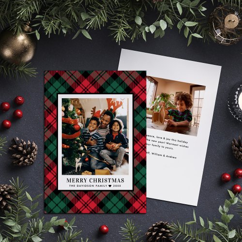 Red and Green Tartan Plaid Merry Christmas Photo Holiday Card