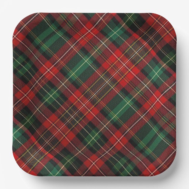 Red and Green Tartan Plaid Paper Plates (Front)