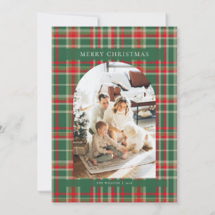 Red and Green Tartan Plaid Photo Christmas Card