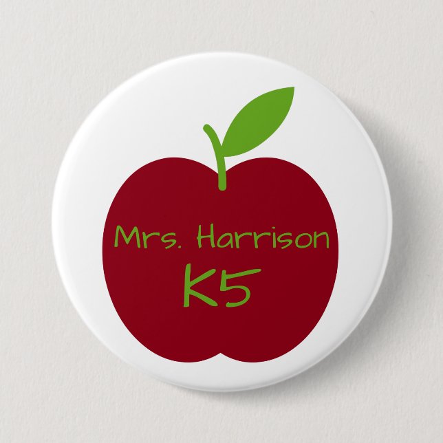 Red and Green Teacher's Apple Personalized Button (Front)