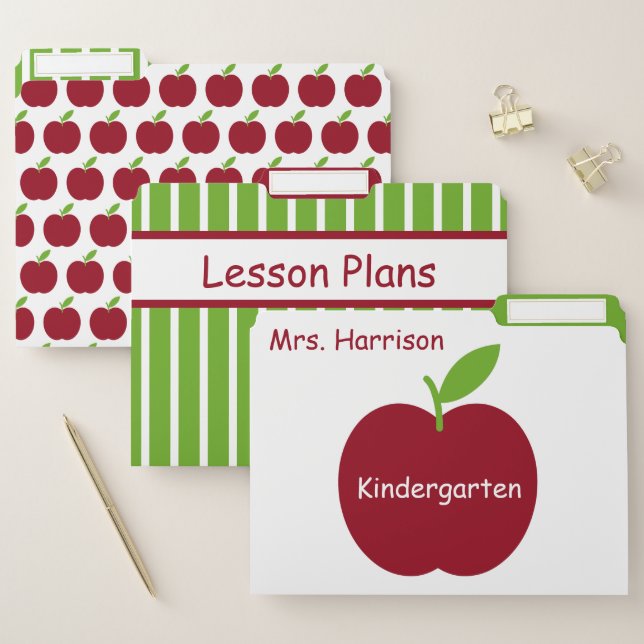 Red and Green Teacher's Apple Personalized File Folder (Set)