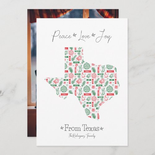 Red and Green Texas Line Art Patterned Holiday Card