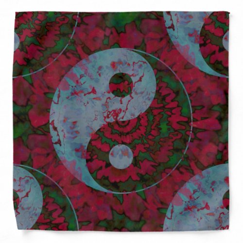 Red and Green Tie Dye Yin Yang Symbol Bandana