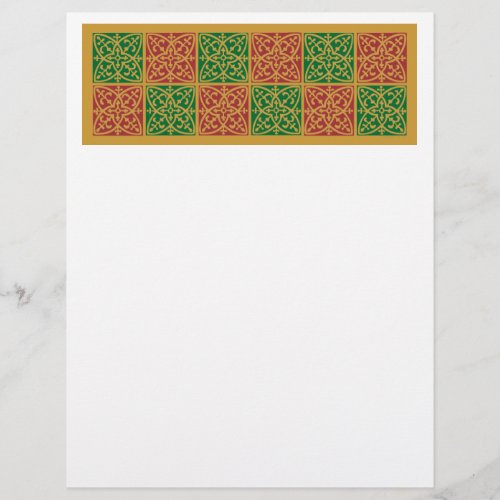 Red and Green Tile Art on Gold Pattern