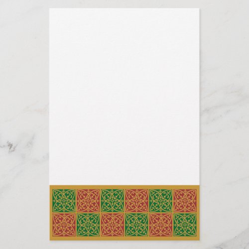 Red and Green Tile Art on Gold Pattern Stationery