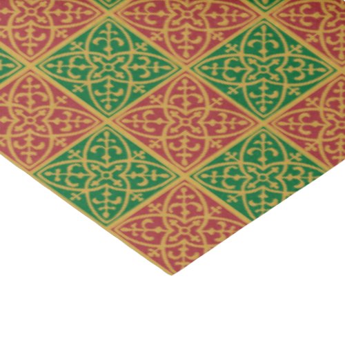 Red and Green Tile Art on Gold Pattern Tissue Paper