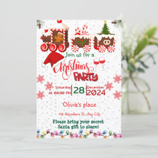 red and green train christmas party invitations