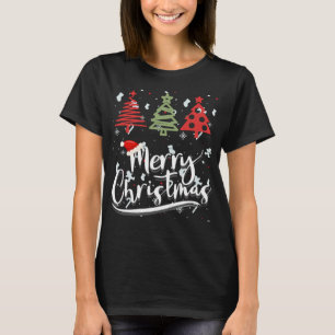Red and Green Trees Winter Forest Modern Christmas T-Shirt
