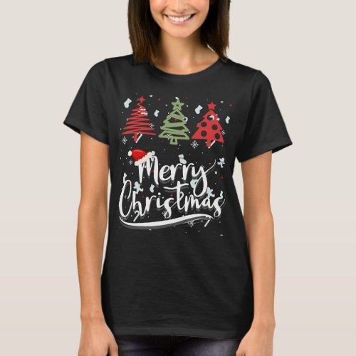 Red and Green Trees Winter Forest Modern Christmas T_Shirt