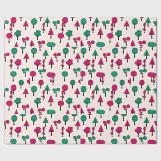 Red and green Trees with girl Wrapping Paper