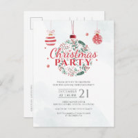 Red and Green Trendy Christmas Holiday Party Invitation Postcard