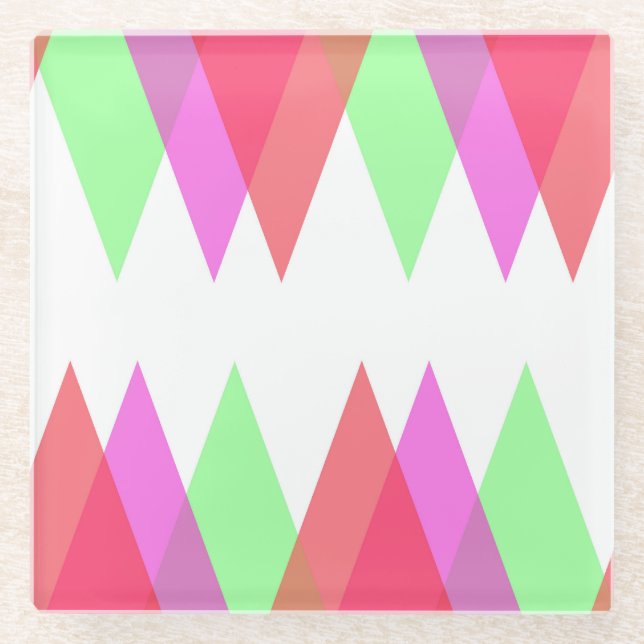Red and green triangles glass coaster (Front)