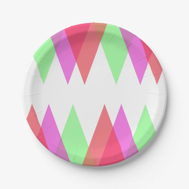 Red and green triangles paper plates (Front)