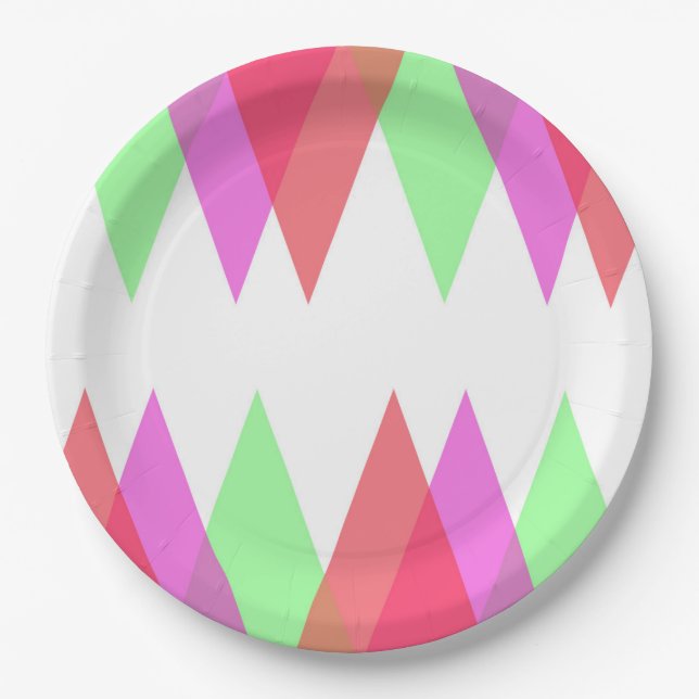 Red and green triangles paper plates (Front)