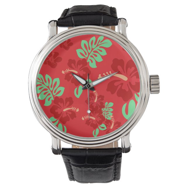 Red and Green Tropical Hibiscus Floral Watch (Front)