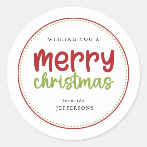 Red and Green Typography Merry Christmas Classic Round Sticker