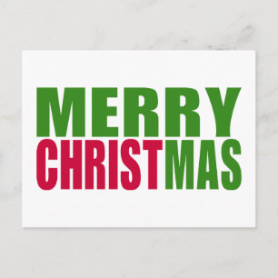 Red and Green Typography Merry Christmas Holiday Postcard