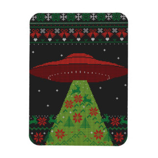 Red and Green UFO Tractor Beam Ugly Christmas Magnet