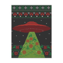 Red and Green UFO Tractor Beam Ugly Christmas