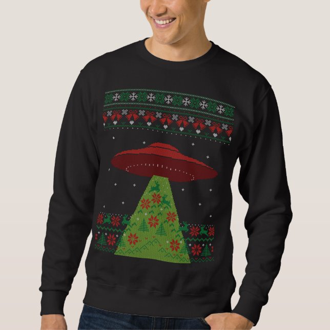 Red and Green UFO Ugly Christmas Sweatshirt (Front)